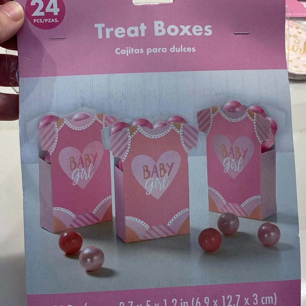 BABY SHOWER GIRL TREAT BOXES, TAGS & STICKER SEALS NEW